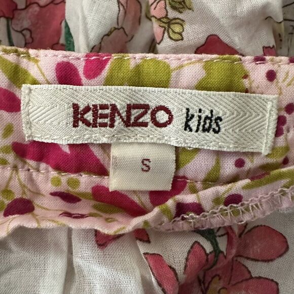 KENZO Kids Girls Floral Tank Size Small Tie Sleeve Feminine Cotton Bird Print - Picture 4 of 5
